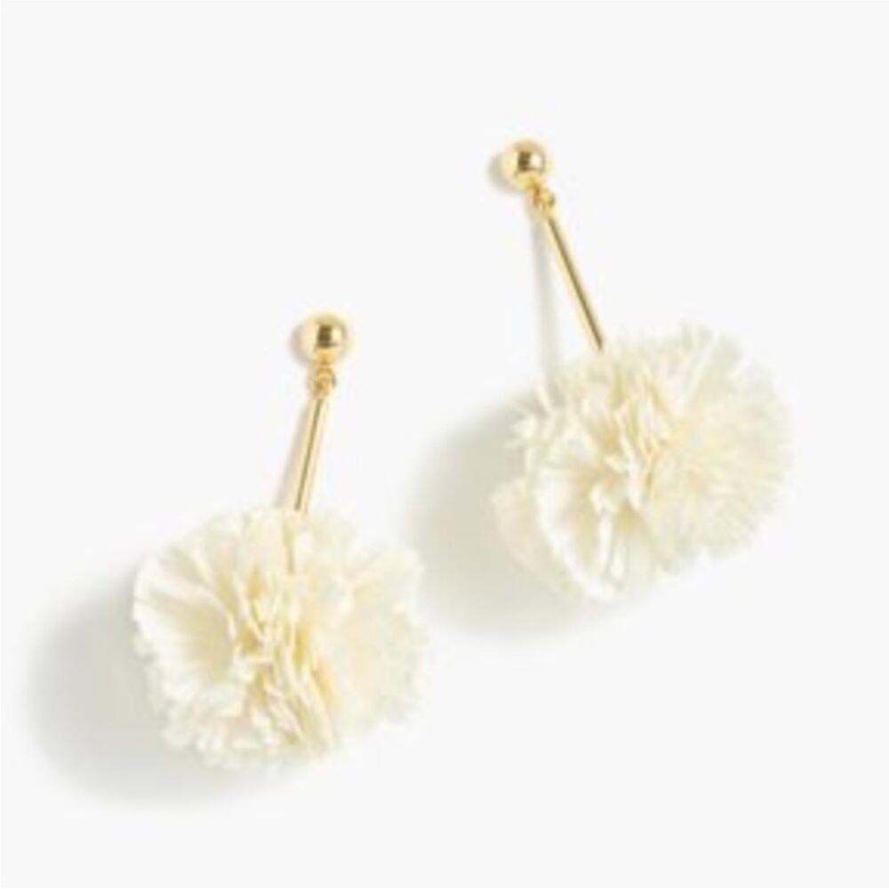 J CREW Pom Pom Earrings Dangle Drop Carnation Flower Gold tone Casual Jewelry